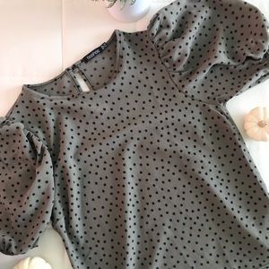 Boohoo Green Polka Dot Blouse